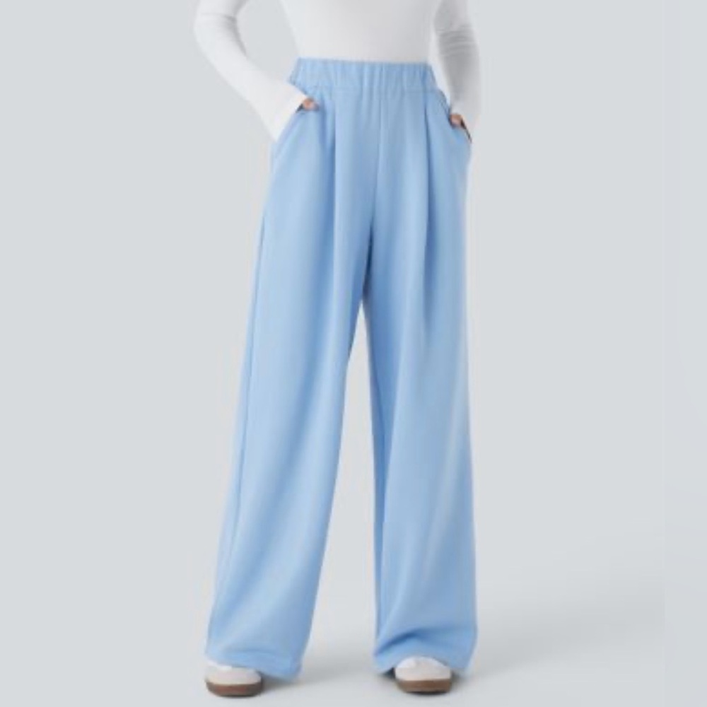 NWOT HALARA High Waisted Pocket Wide Leg Fleece Casual Pants Size Large
